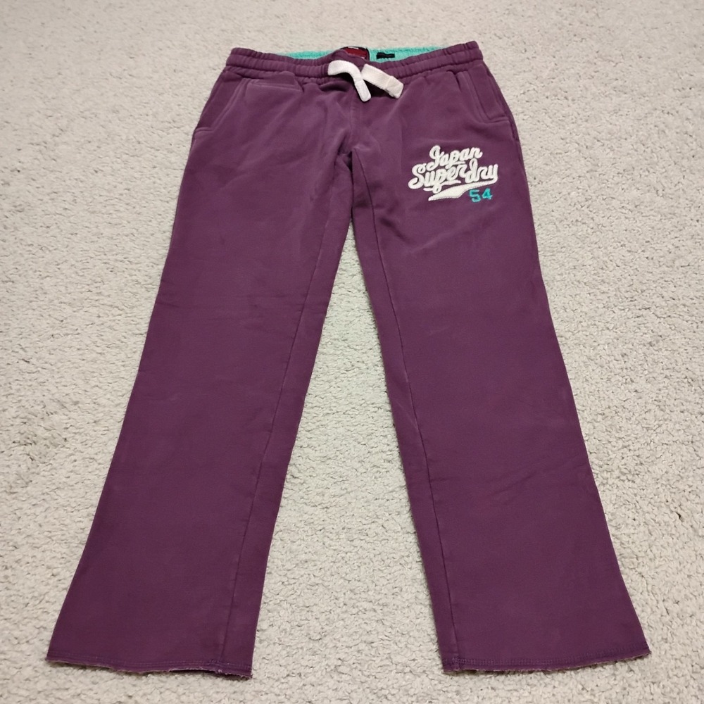 Superdry Sweatpants Mens Large Purple Joggers Tokyo Japan Embroidered Y2K Logo